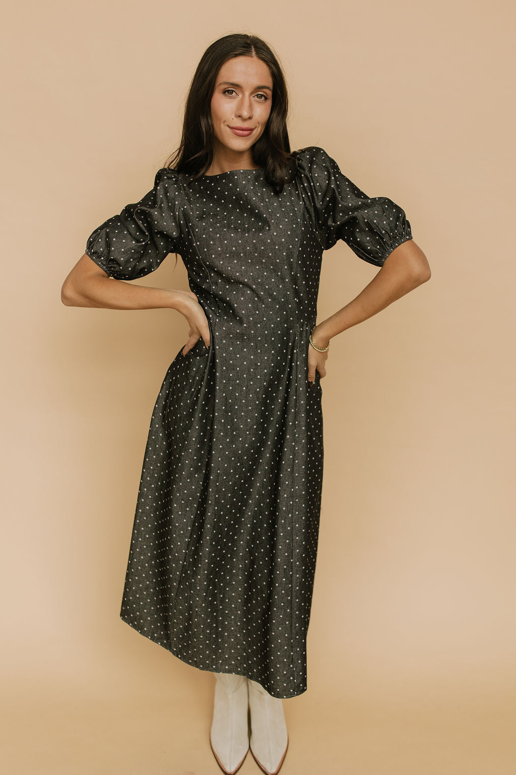 Denim Dot Dress in Black X-Large