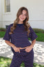 Terry Stripe Tee in Navy