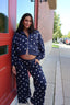 Polka Dot Zip Up Hoodie In Navy
