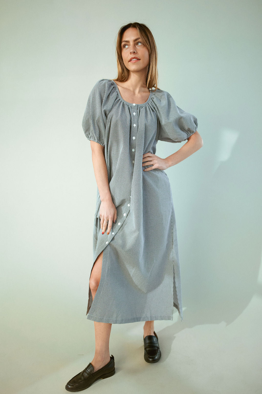 Eliza Gingham Maxi Dress in Black Henly Eliza Gingham Maxi Dress in Black Henly