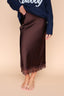 Lace Satin Slip Skirt in Brown