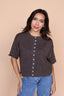 Pointelle Knit Cardigan in Brown