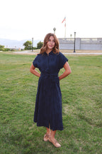 Liv Eyelet Dress in Navy