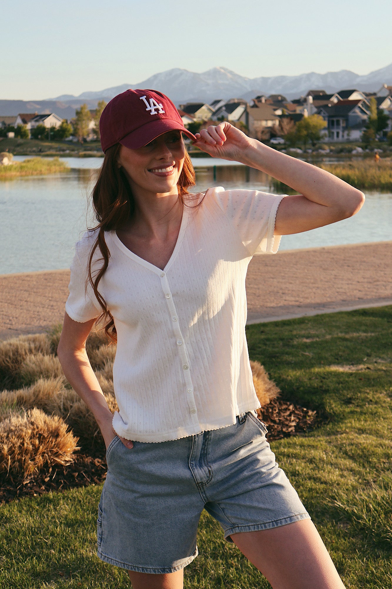 Leslie Pointelle V-Neck Tee