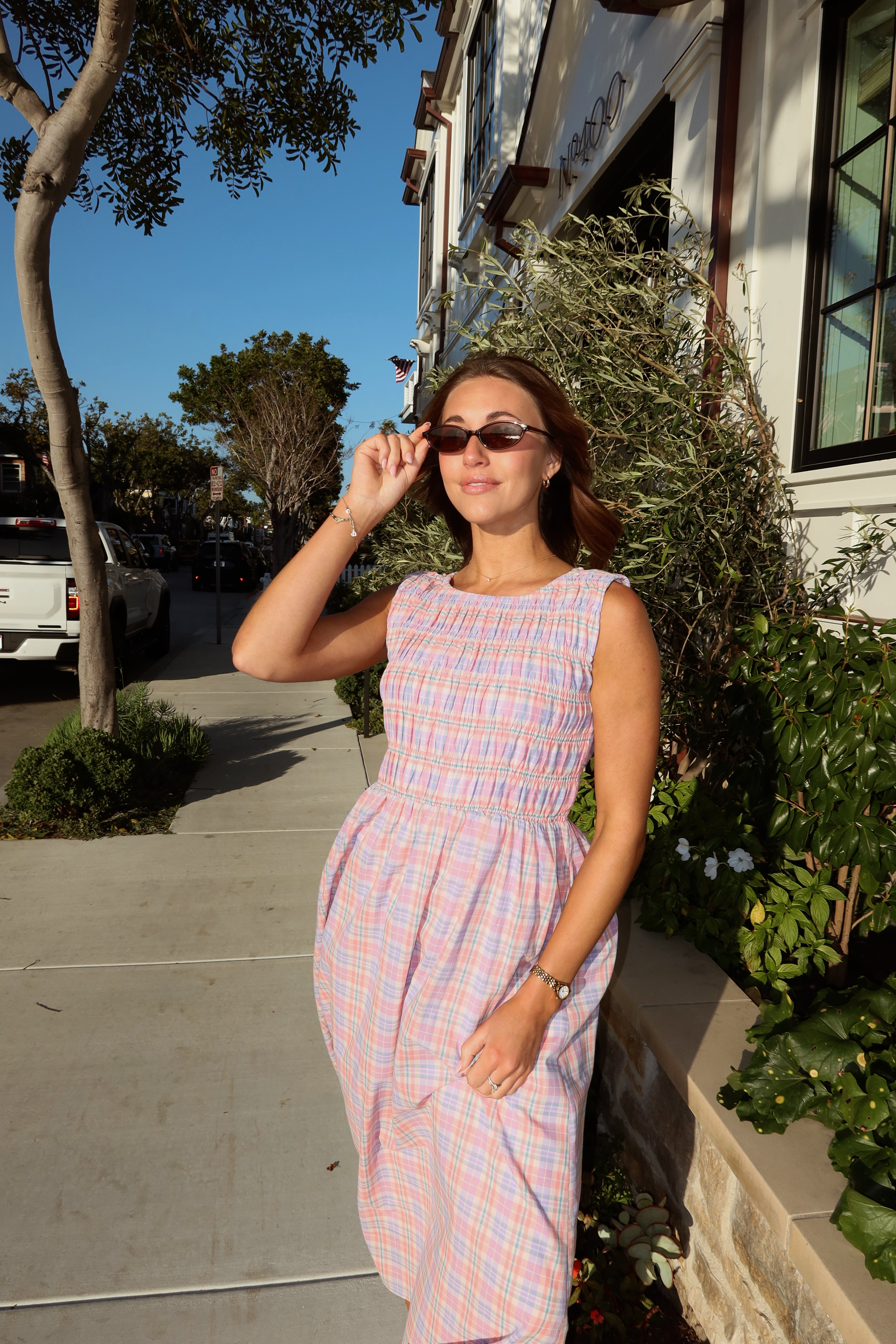 Magnolia Plaid Smocked Midi