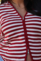 Zip Up Stripe Hoodie in Red