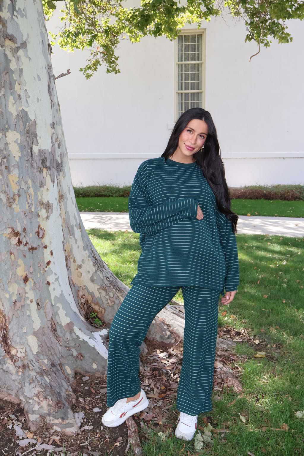 Porter Pinstripe Fleece Pullover in Green