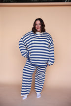 Gigi Stripe Knit Pants in Dusty Blue/Cream
