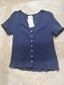 FINAL SALE - FLAWED Leslie Pointelle V-Neck Tee Navy - Small