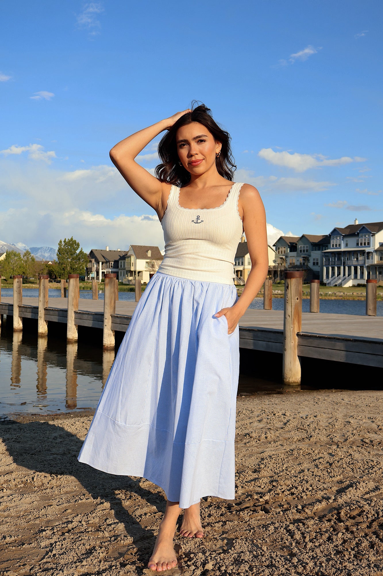 Sandie Pinstripe Skirt in Blue Main image