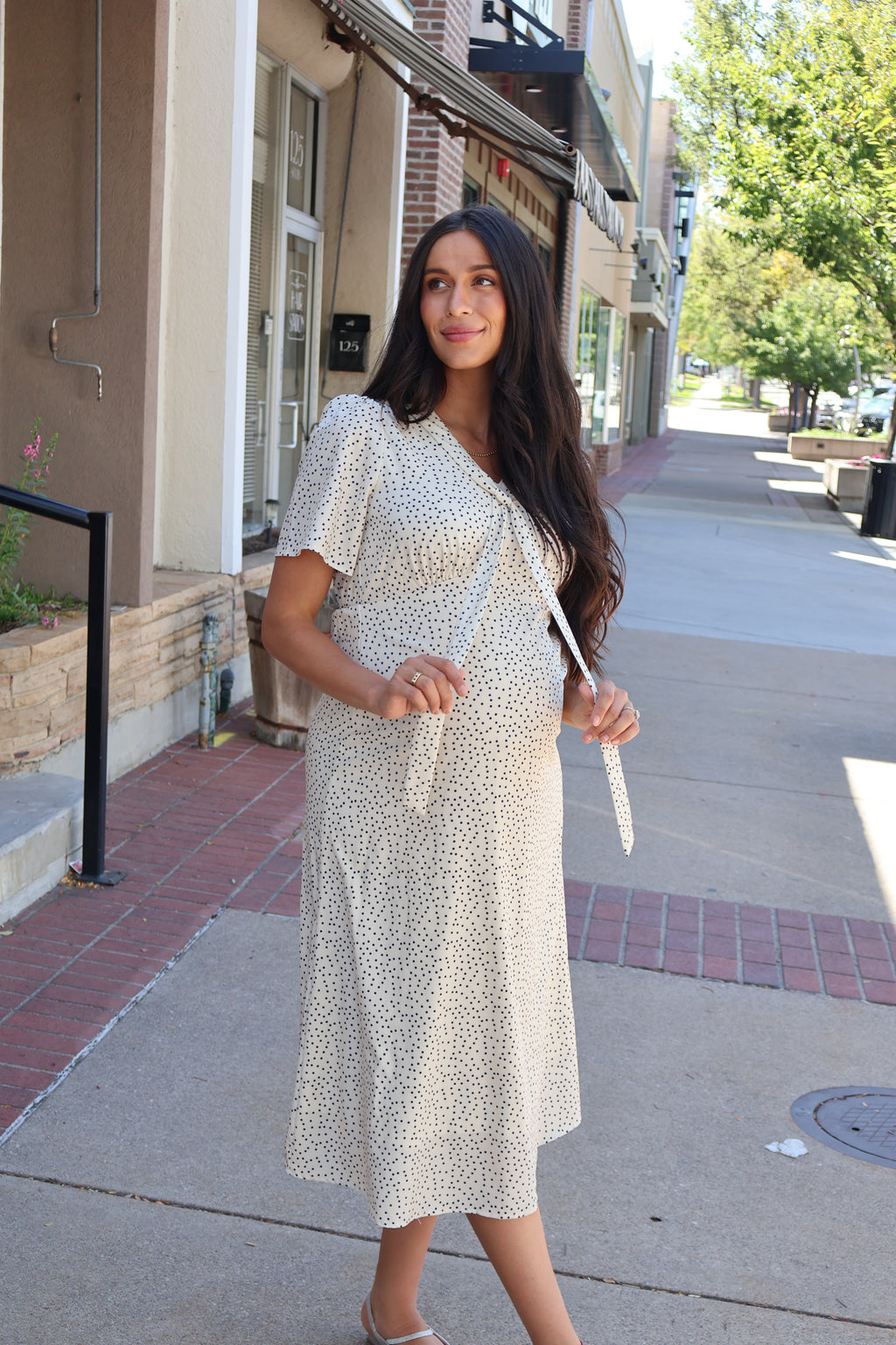 Polka Dot Midi Dress in Cream/Black