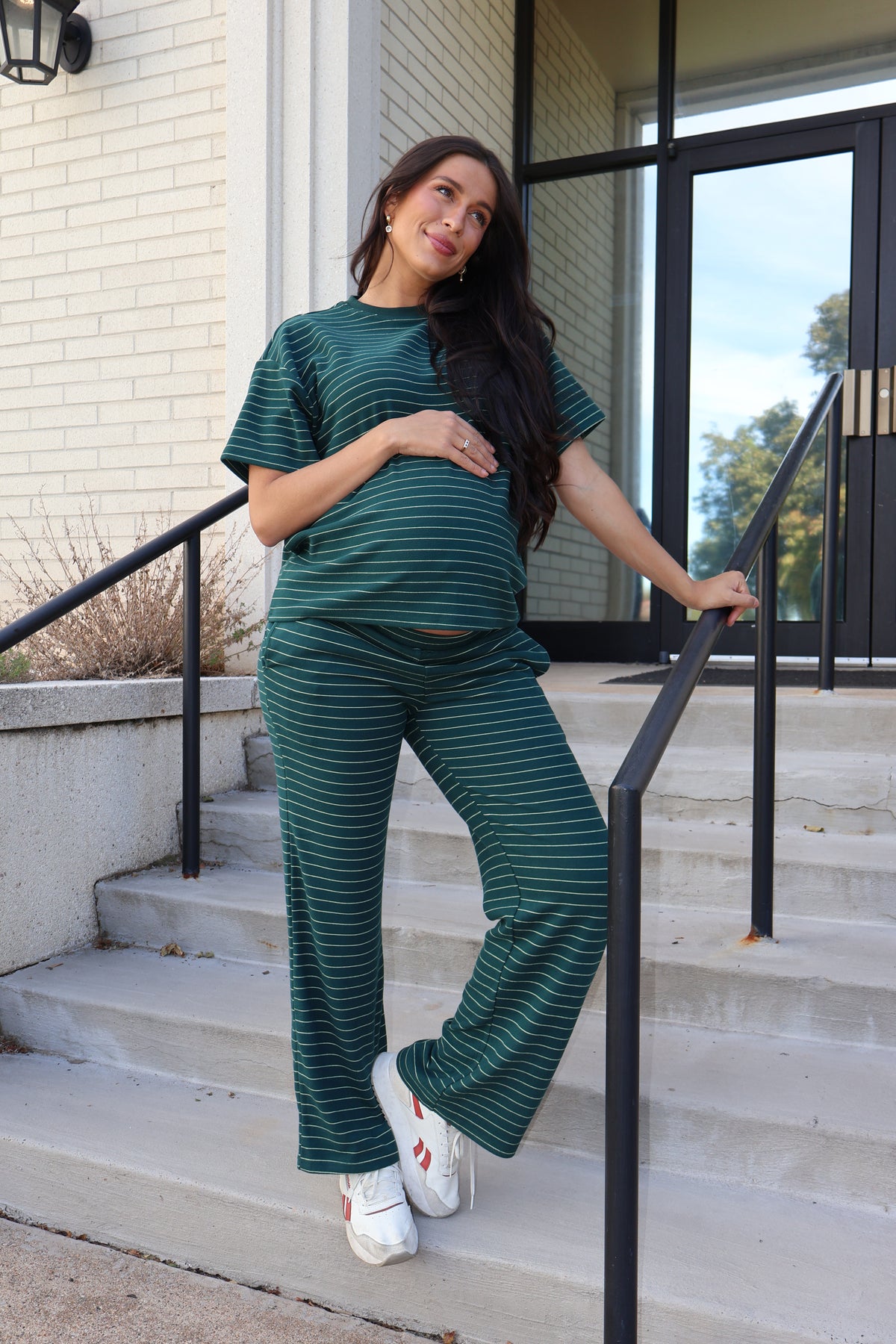Porter Pinstripe Fleece Pants in Green Secondary image