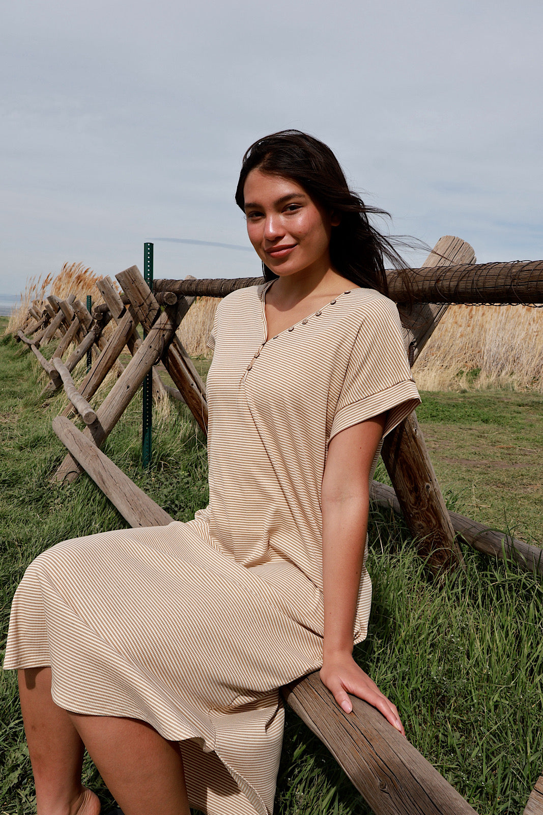 Shae Ribbed T-Shirt Dress in Camel