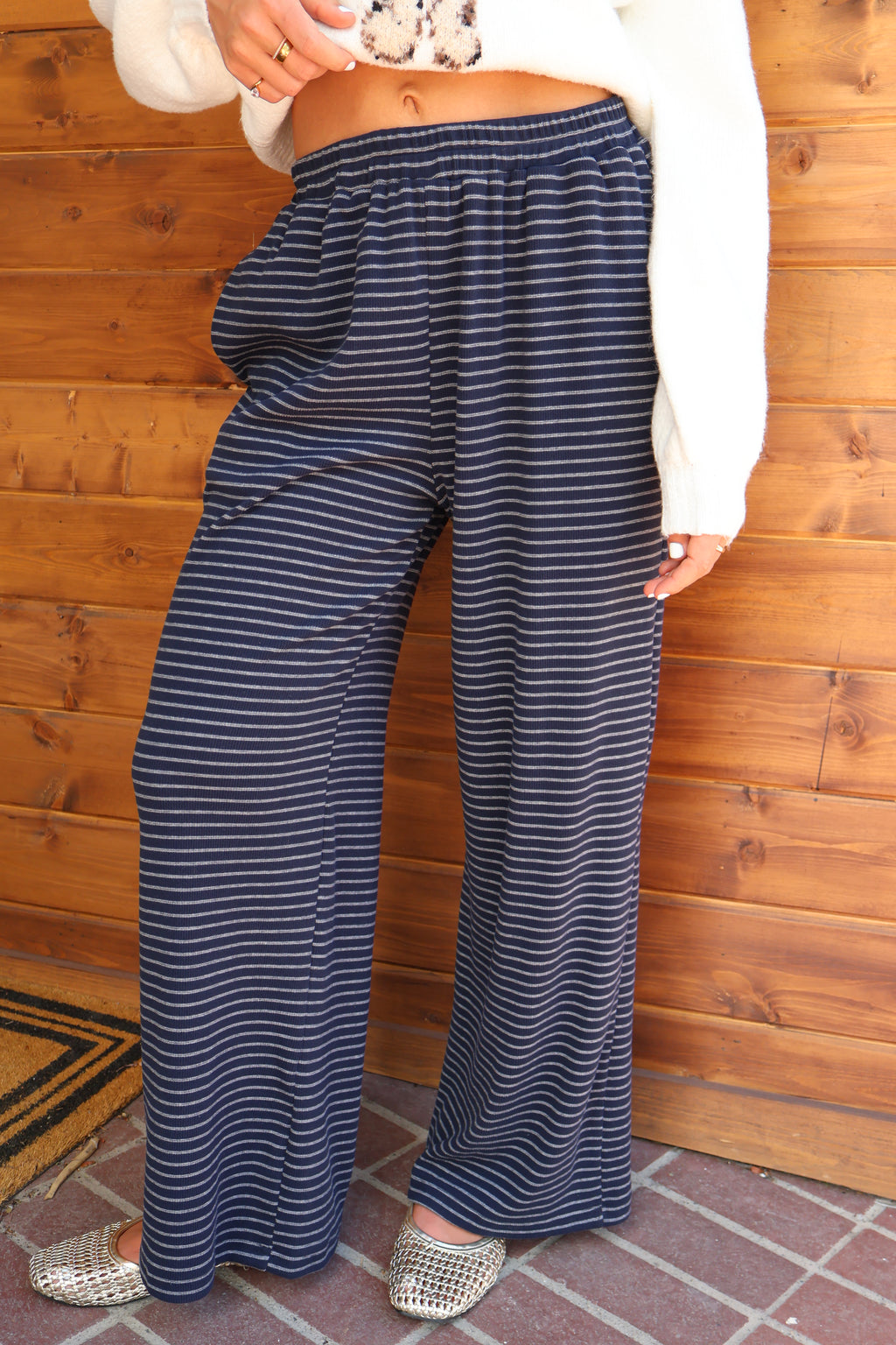 Stripe Ribbed Lounge Pants in Navy