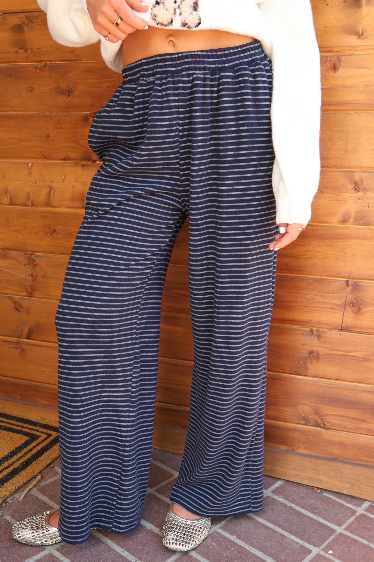 Stripe Ribbed Lounge Pants in Navy