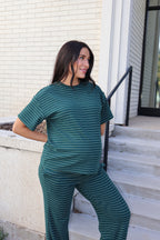 Porter Pinstripe Fleece Tee in Green