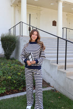 Bennett Stripe Mock Neck Pullover in Navy