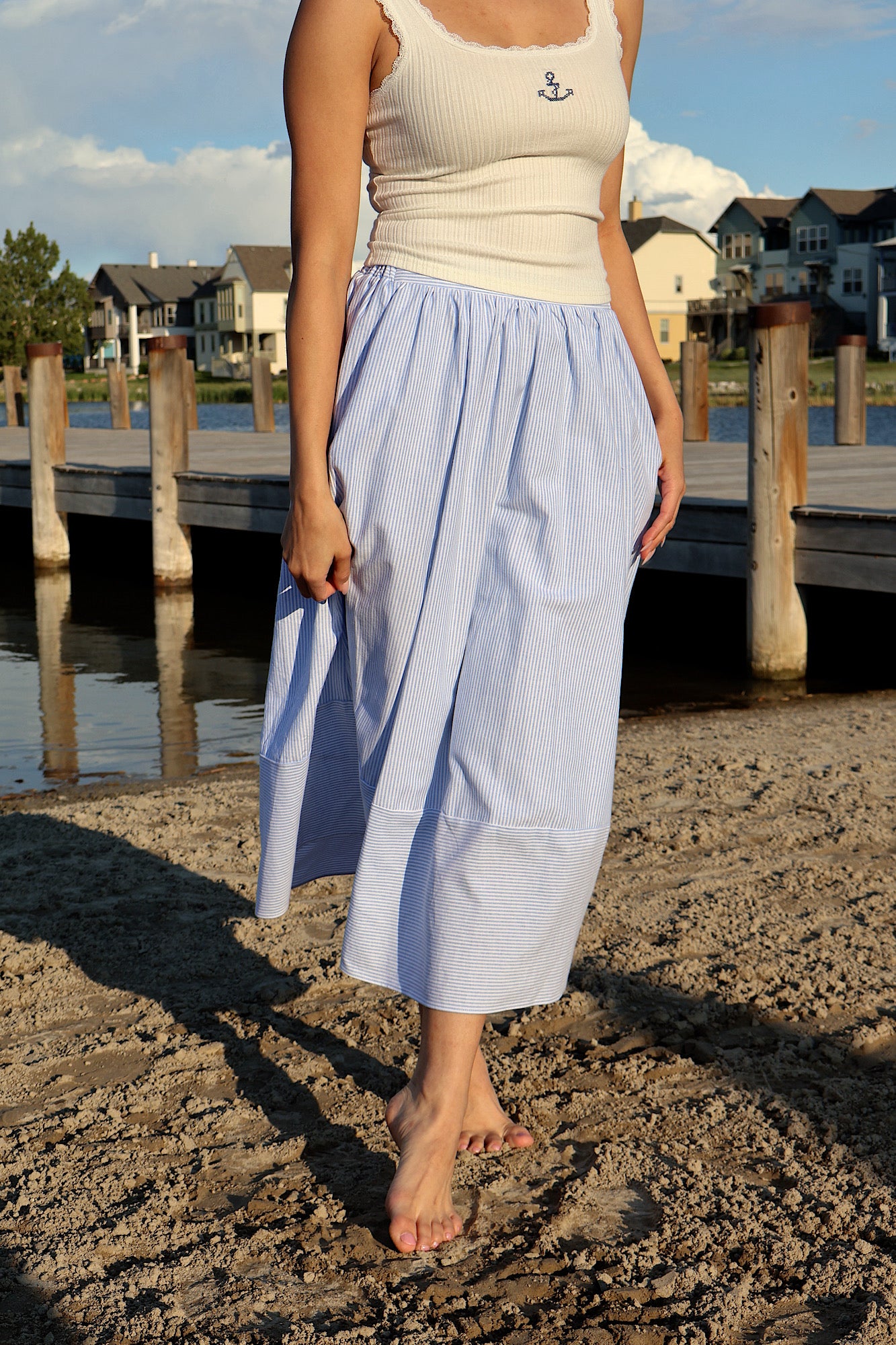 Sandie Pinstripe Skirt in Blue Secondary image