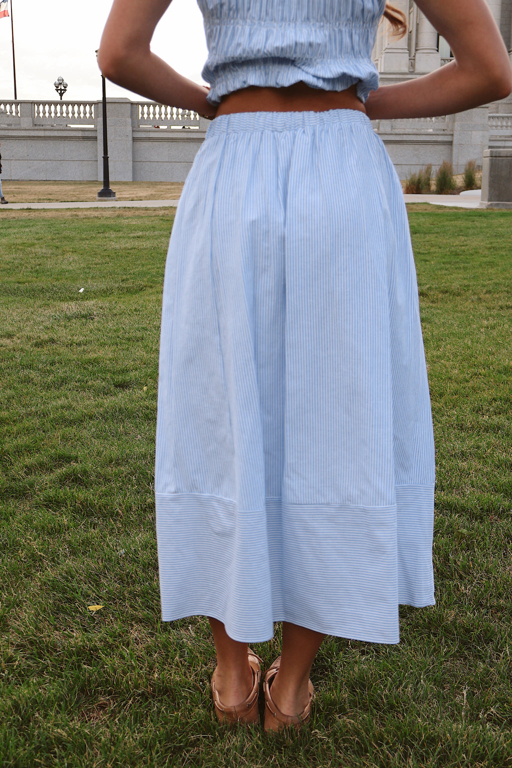 Sandie Pinstripe Skirt in Blue