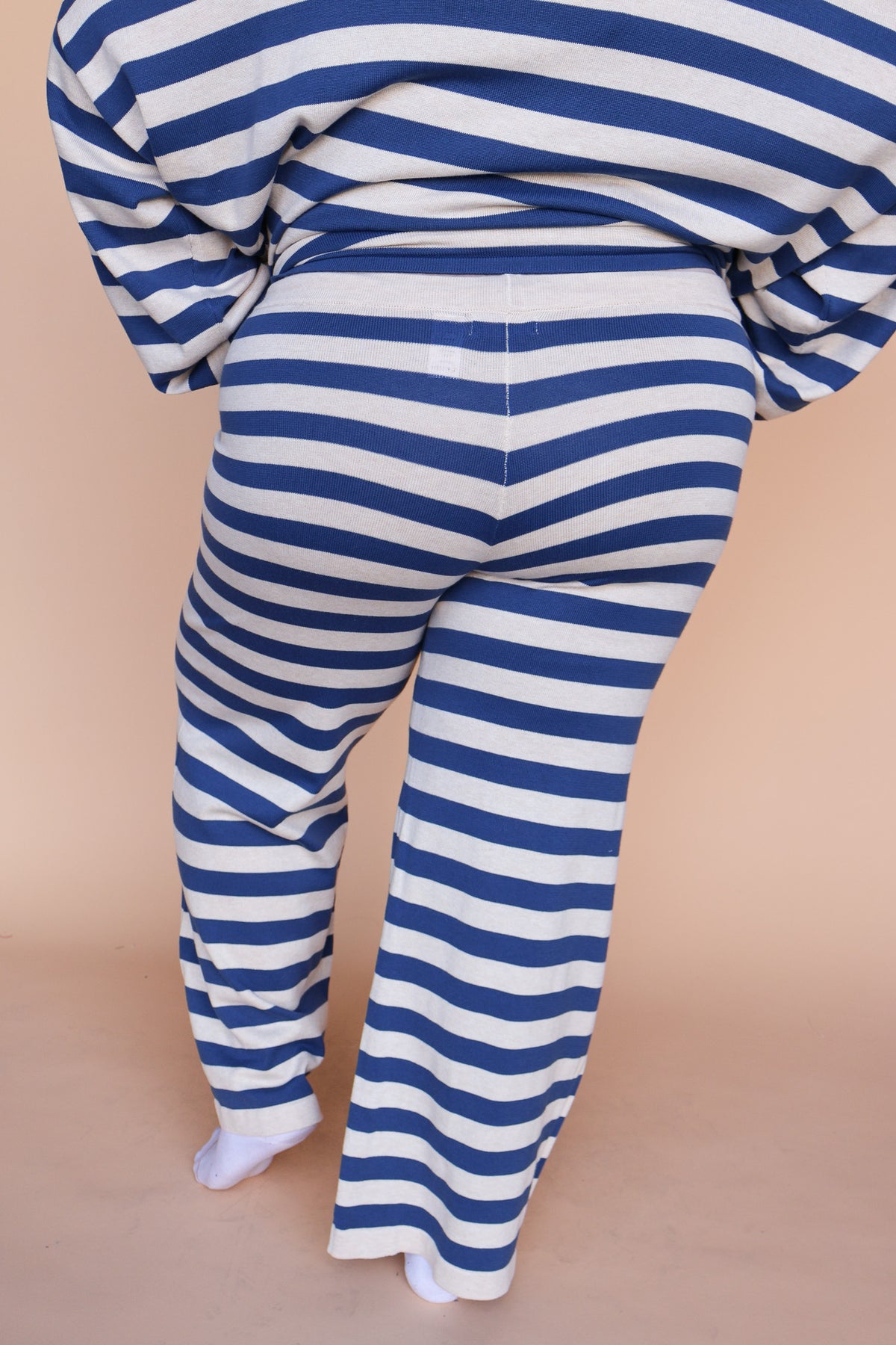 Gigi Stripe Knit Pants in Dusty Blue/Cream