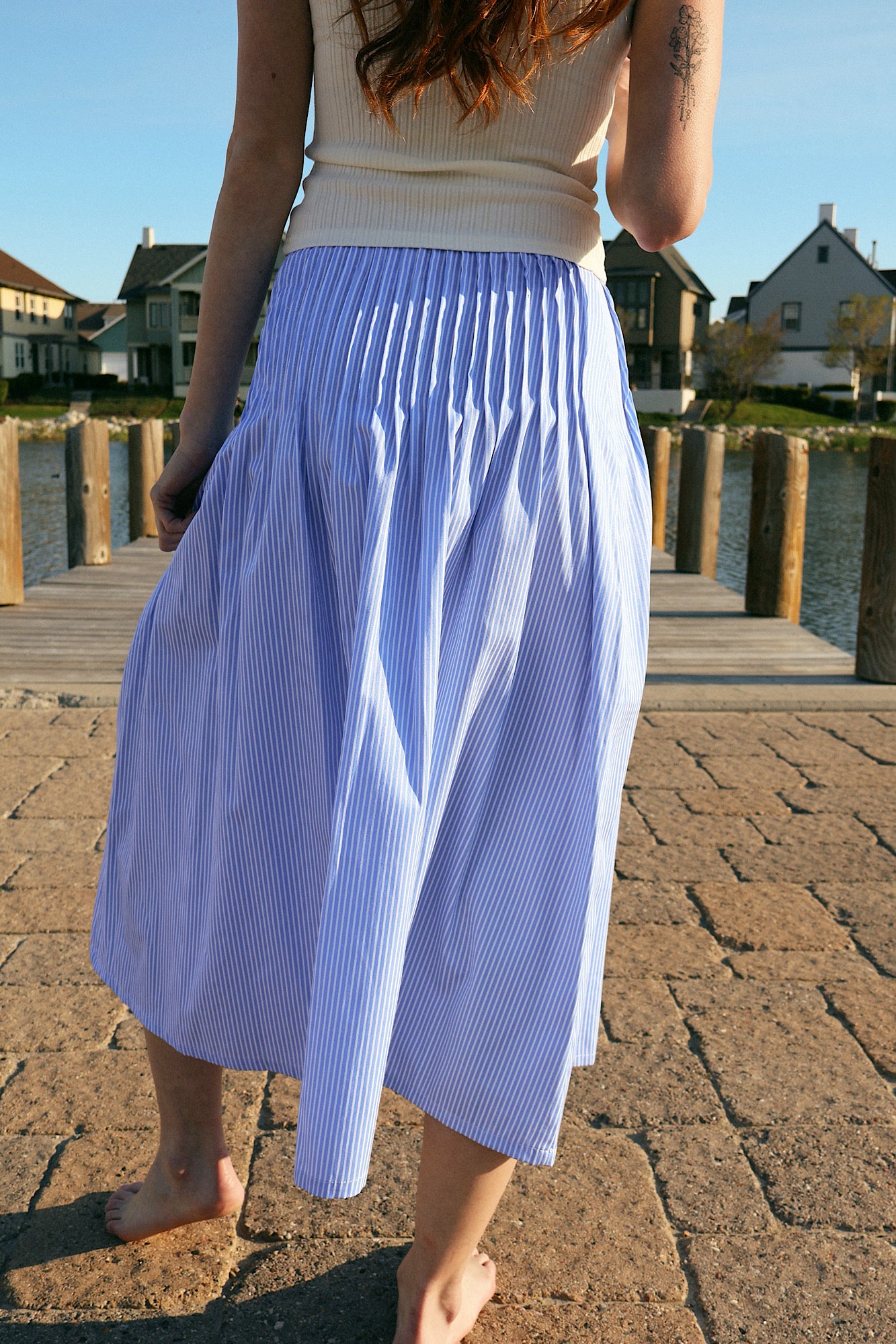 FINAL SALE - Ella Pinstripe Skirt in Light Blue Secondary image