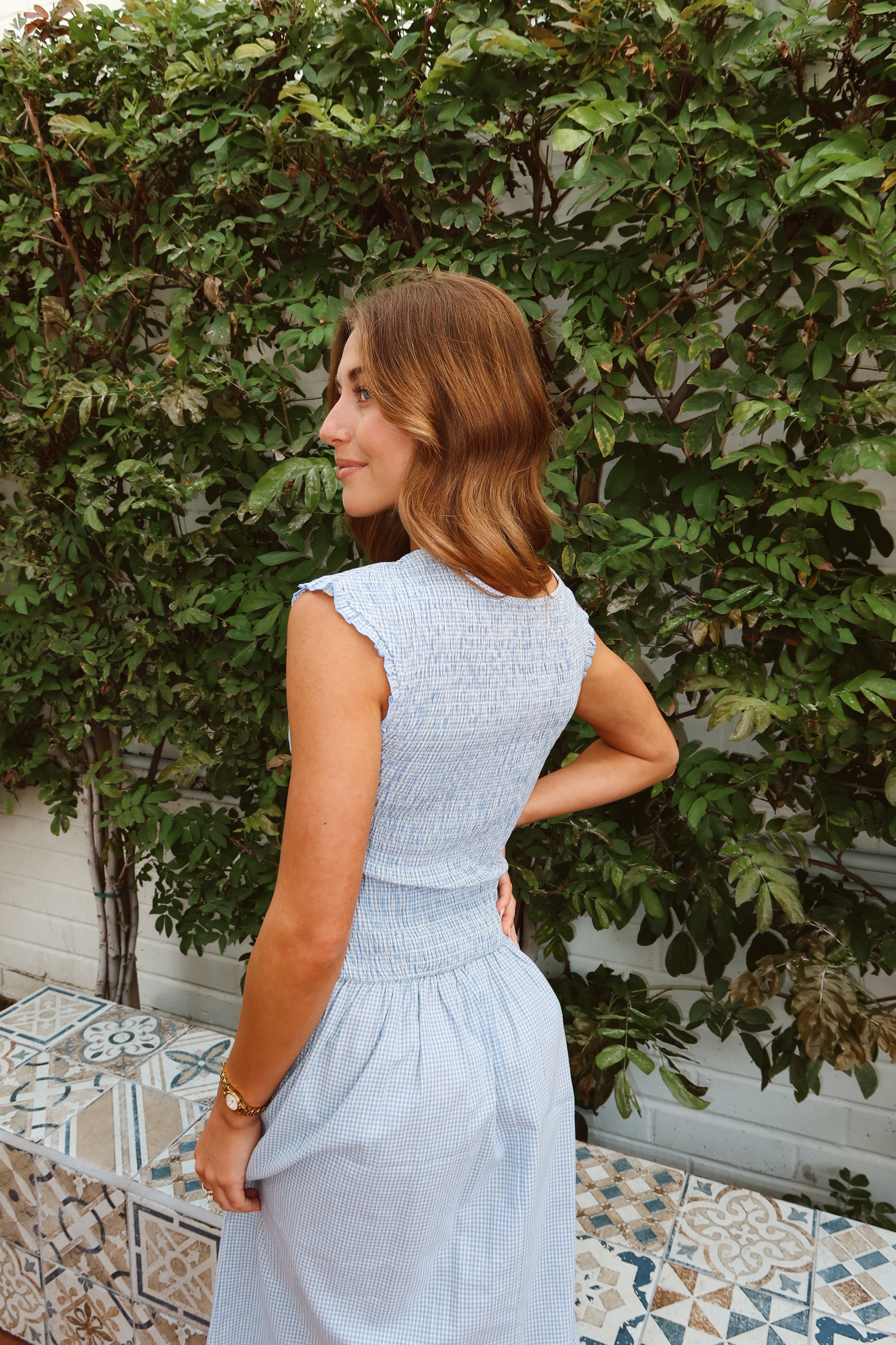 Tilly Gingham Midi in Light Blue