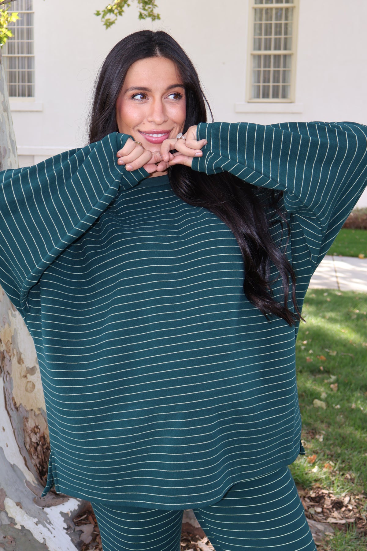 Porter Pinstripe Fleece Pullover in Green Main image
