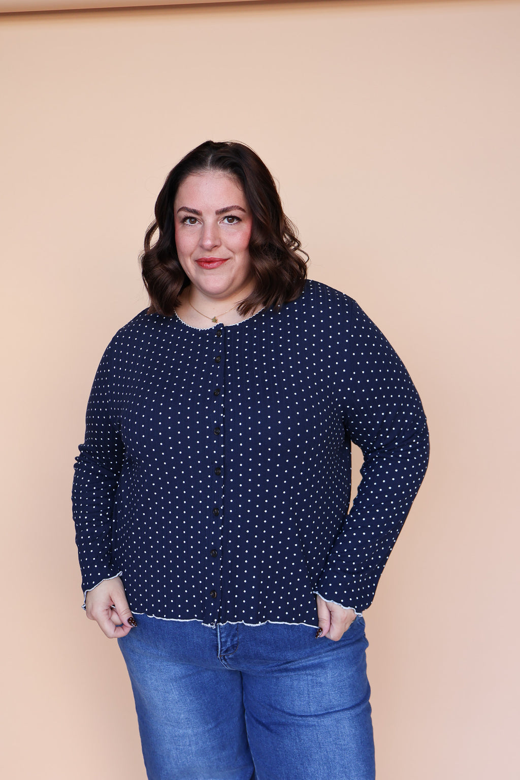 Darcy Dot Button Up Top in Navy