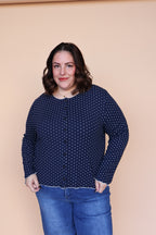 Darcy Dot Button Up Top in Navy
