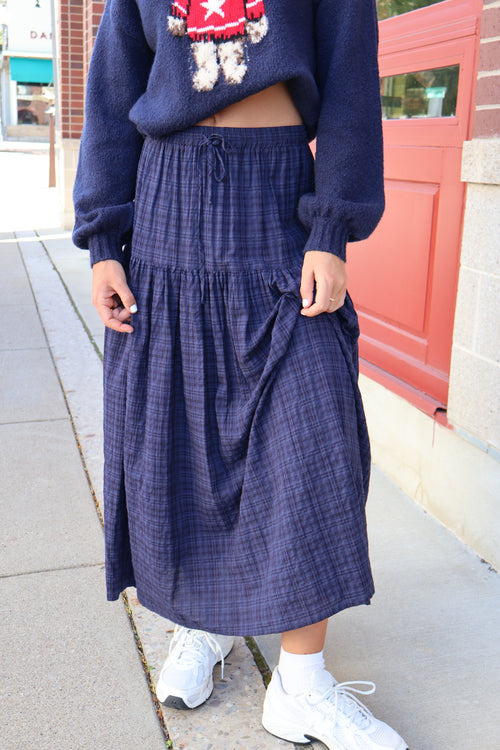 Checkered Skirt in Navy
