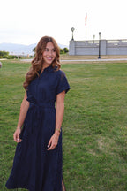 Liv Eyelet Dress in Navy