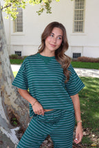 Terry Stripe Tee in Hunter Green