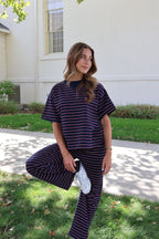 Terry Stripe Pants in Navy