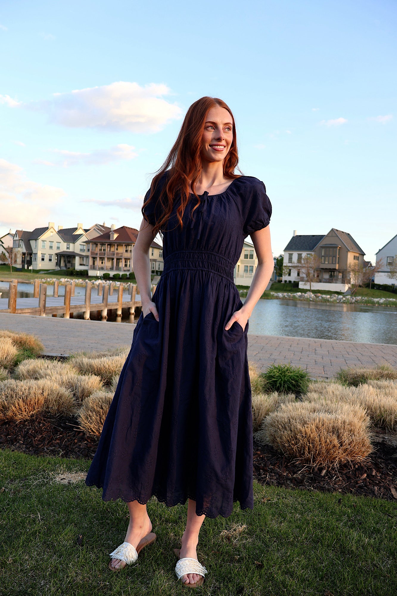 Nellie Embroidered Midi in Navy Main image