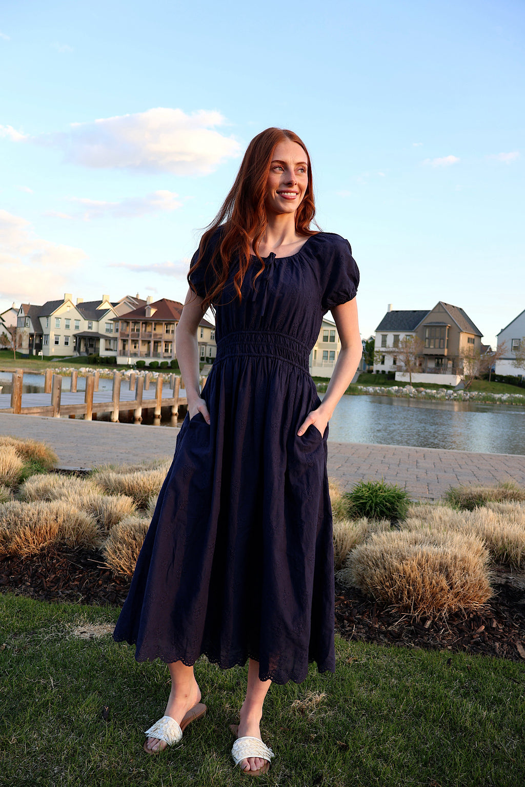 Nellie Embroidered Midi in Navy