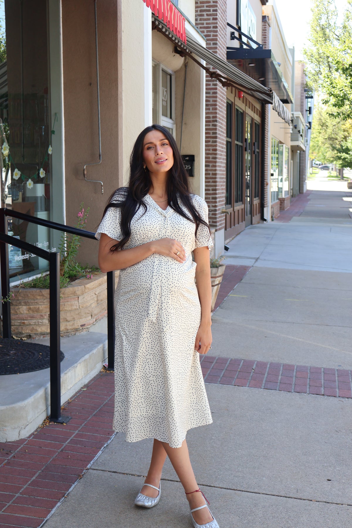 Polka Dot Midi Dress in Cream/Black