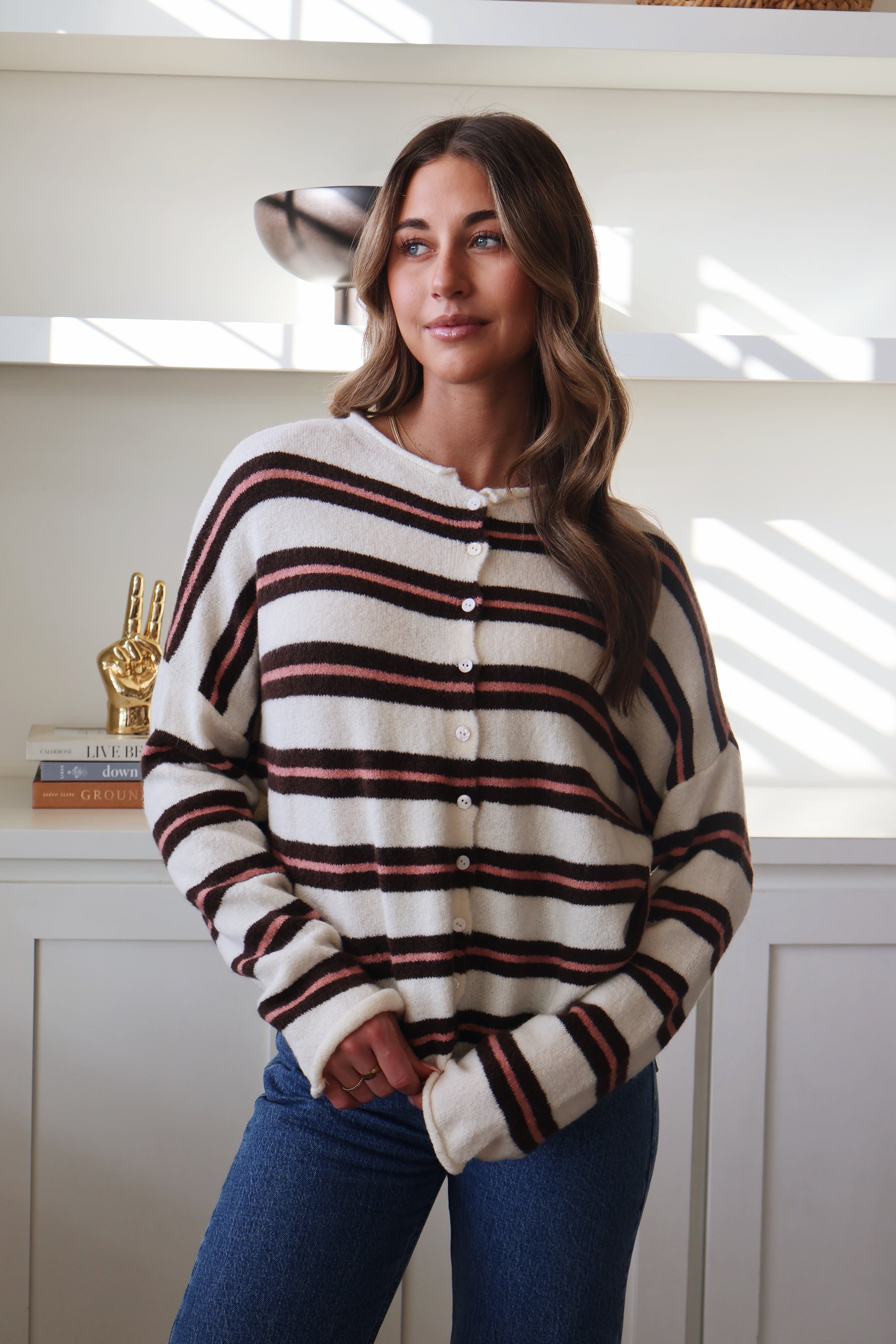 FINAL SALE - Piper Cardigan in Ivory Multi Stripe