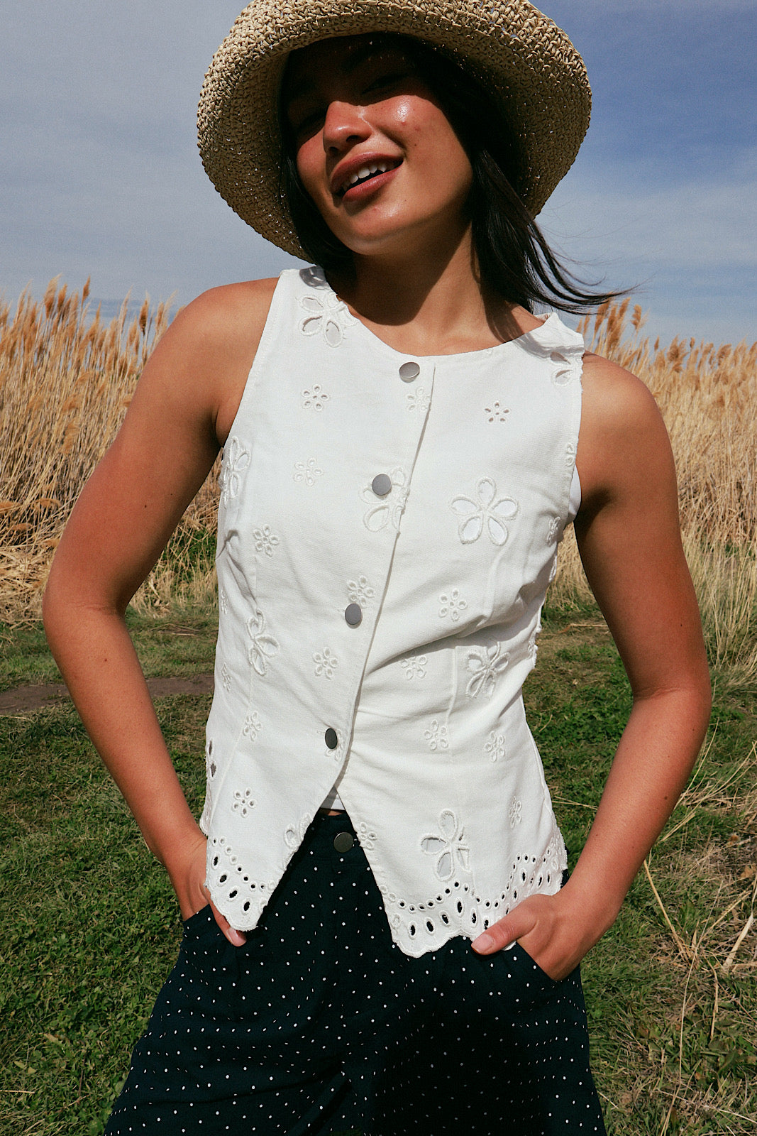 Greta Denim Eyelet Vest Main image