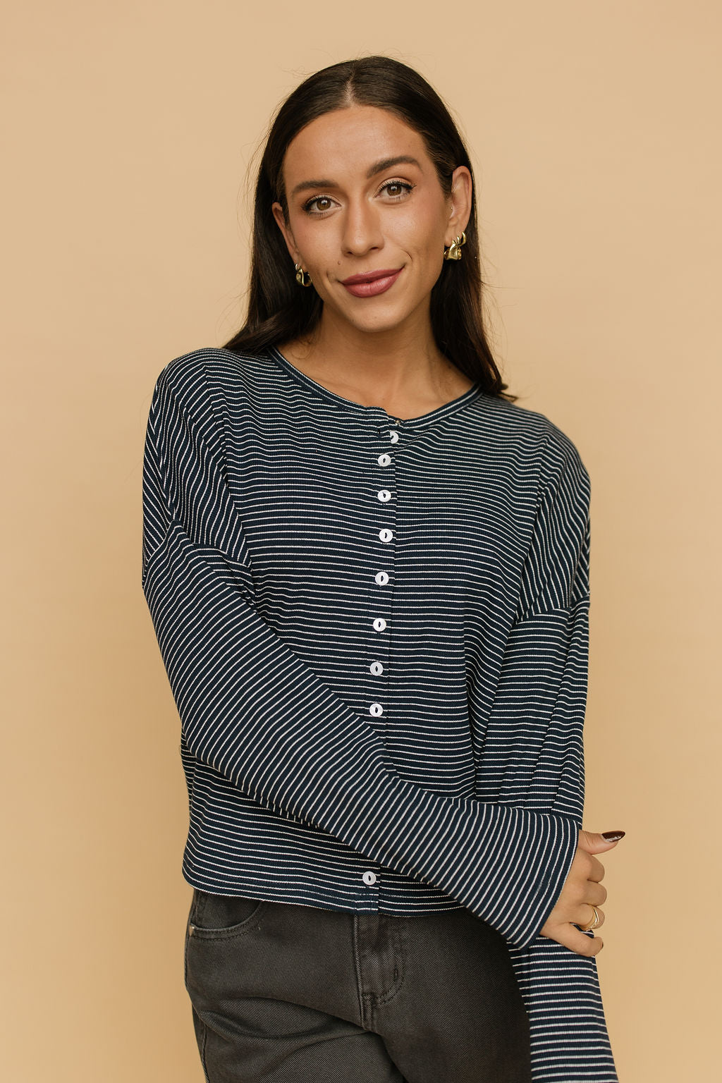 Elsie Pinstripe Top in Navy