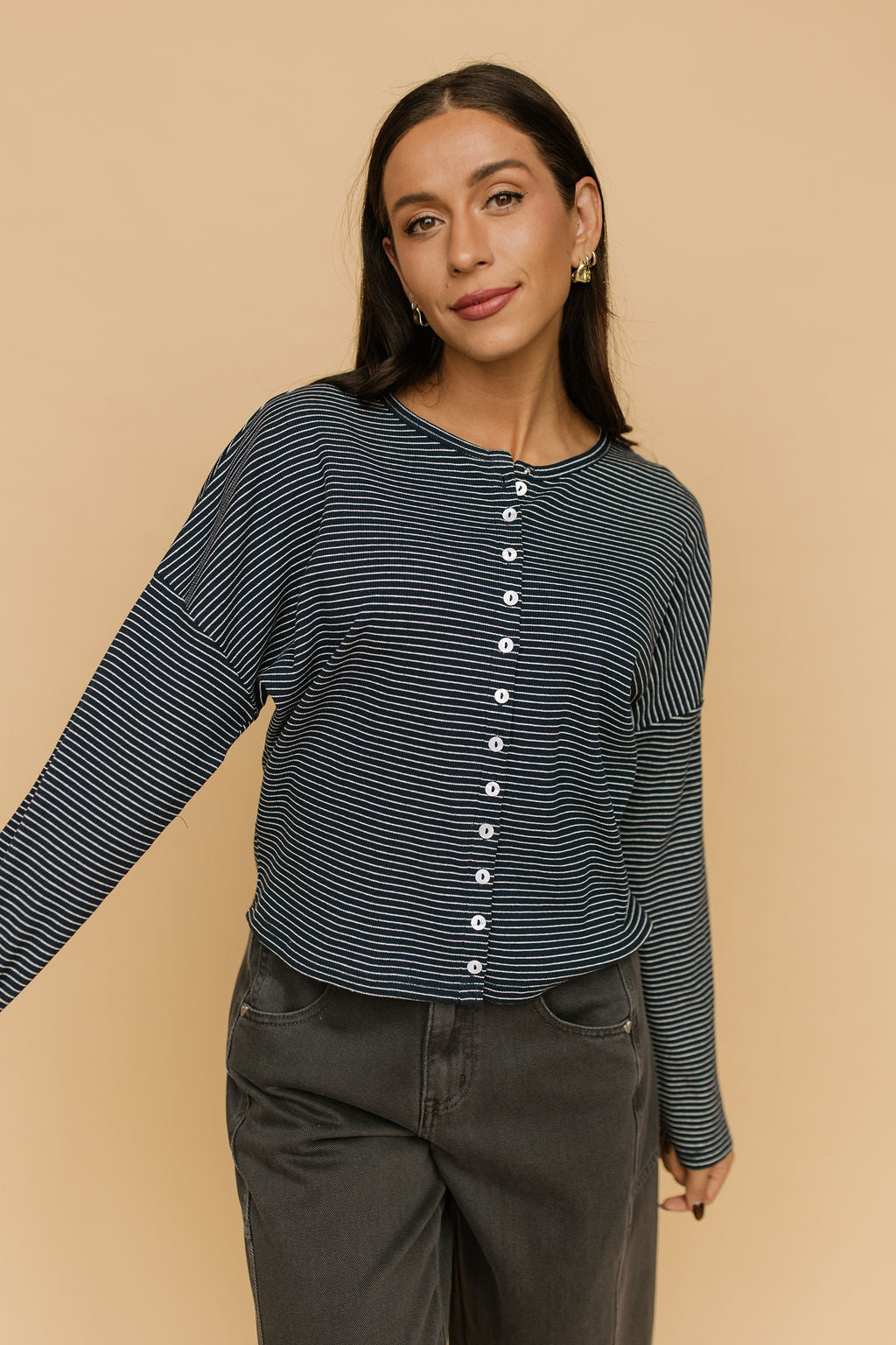 Elsie Pinstripe Top in Navy