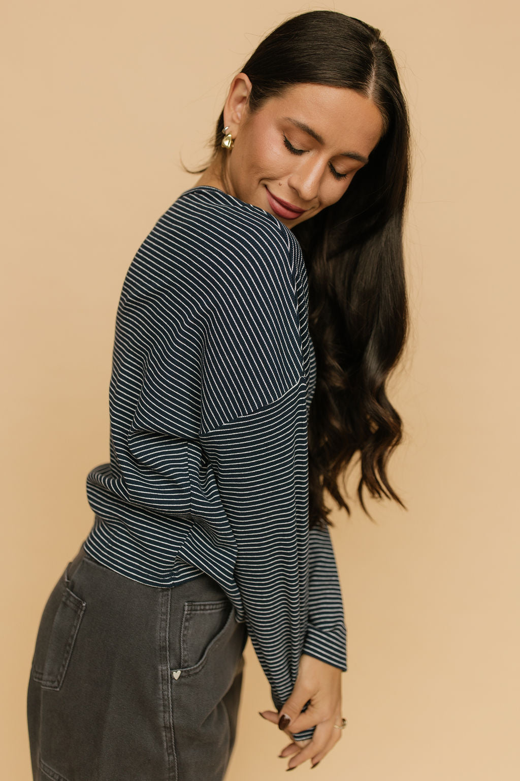 Elsie Pinstripe Top in Navy