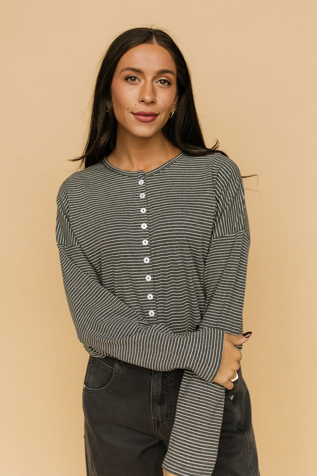 Elsie Pinstripe Top in Charcoal