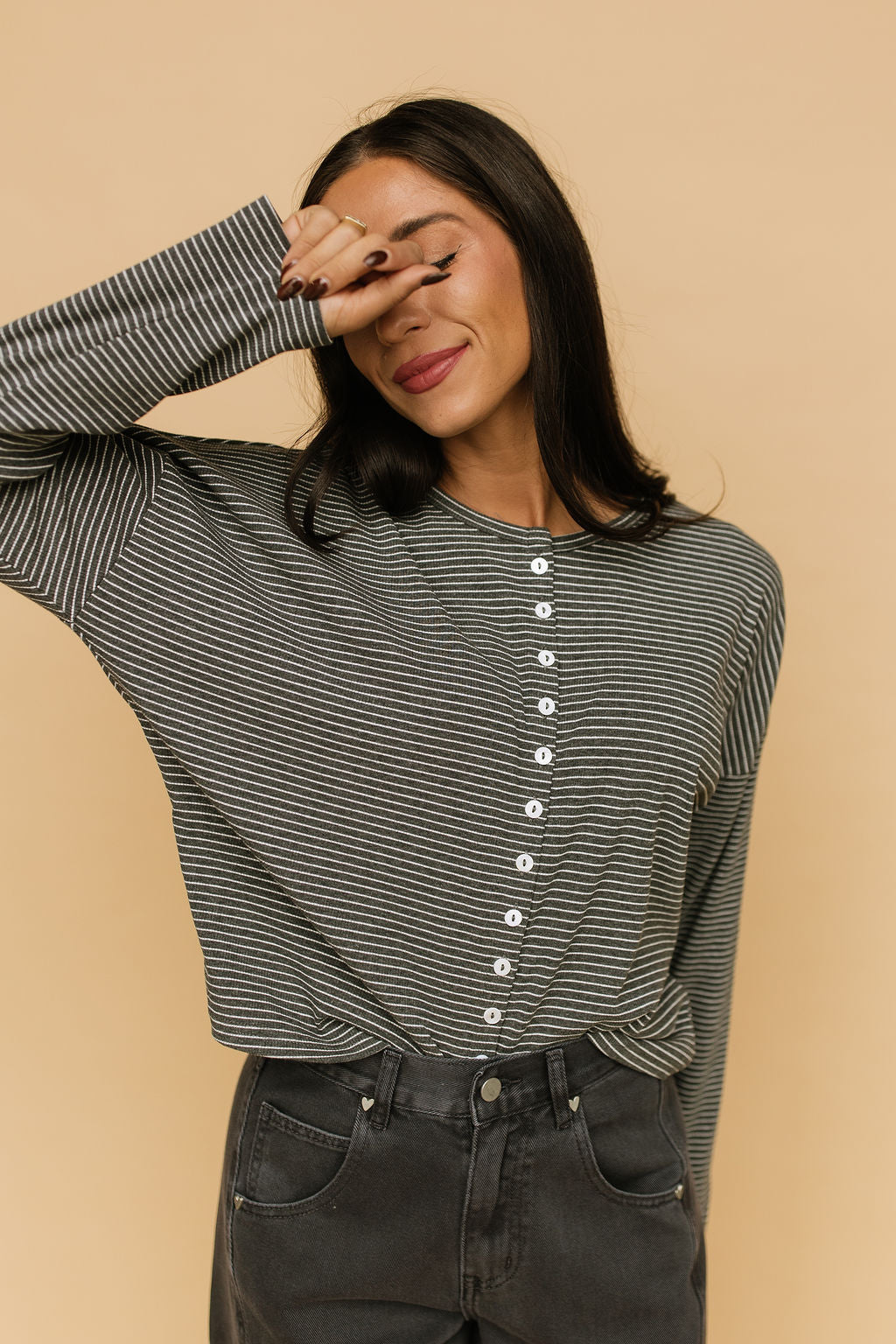 Elsie Pinstripe Top in Charcoal