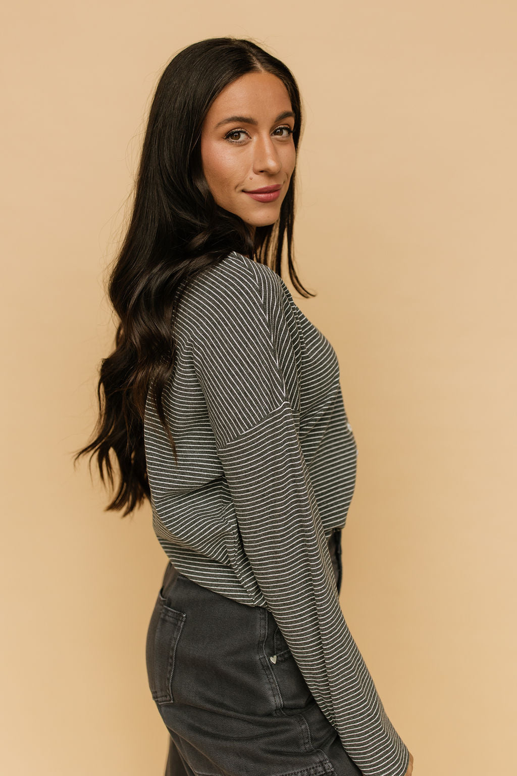 Elsie Pinstripe Top in Charcoal