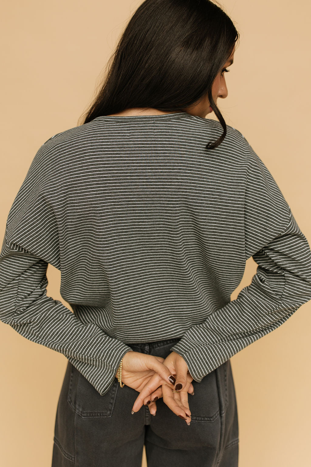 Elsie Pinstripe Top in Charcoal