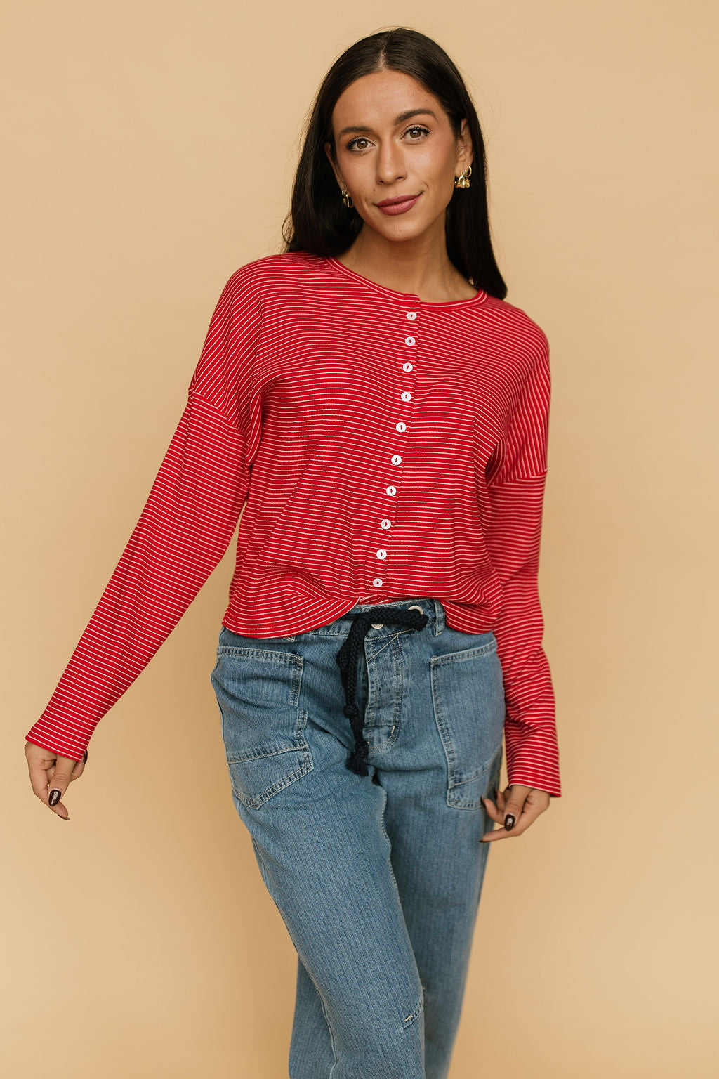Elsie Pinstripe Top in Red