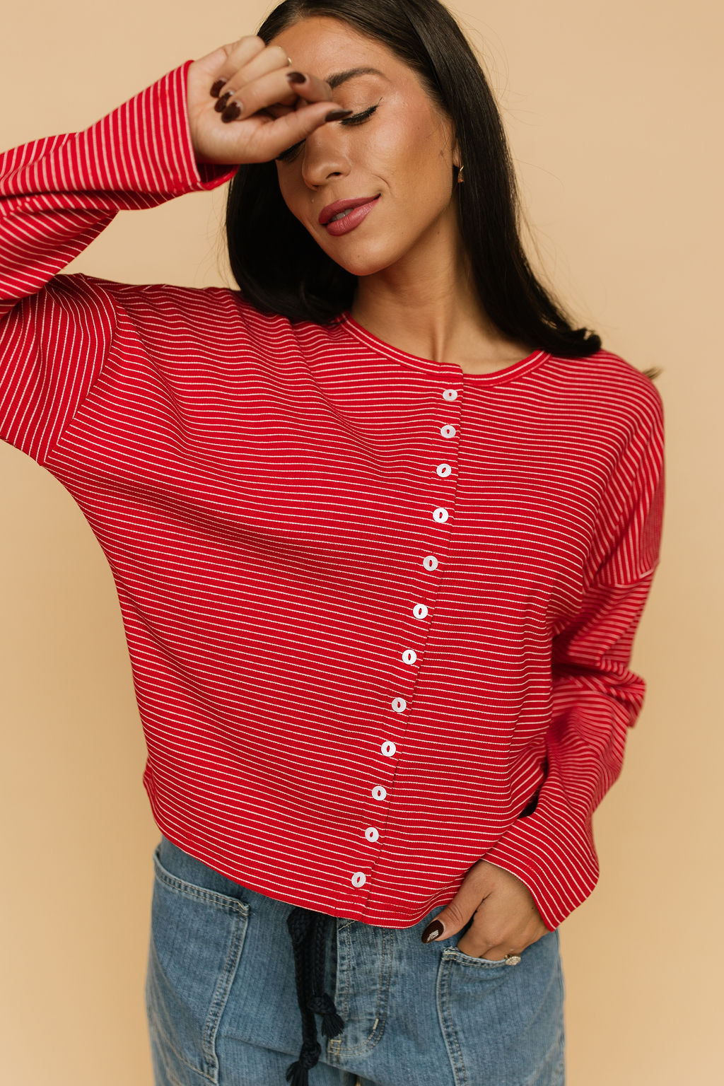 Elsie Pinstripe Top in Red