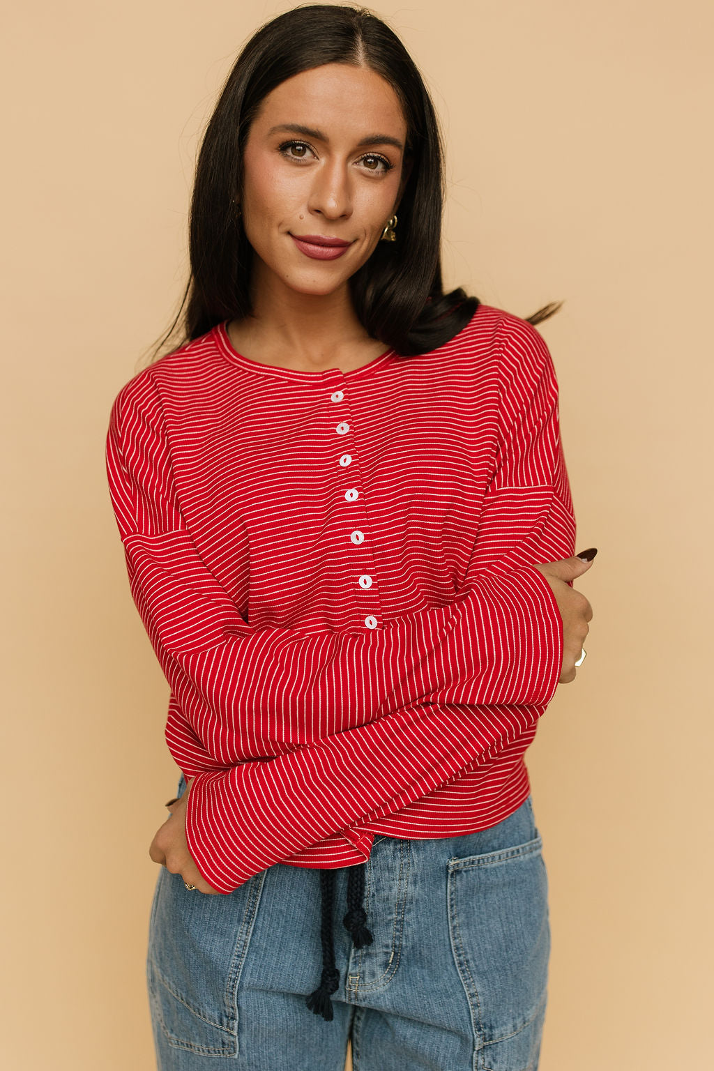 Elsie Pinstripe Top in Red