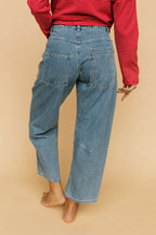 Joey Barrel Jeans in Medium Stripe