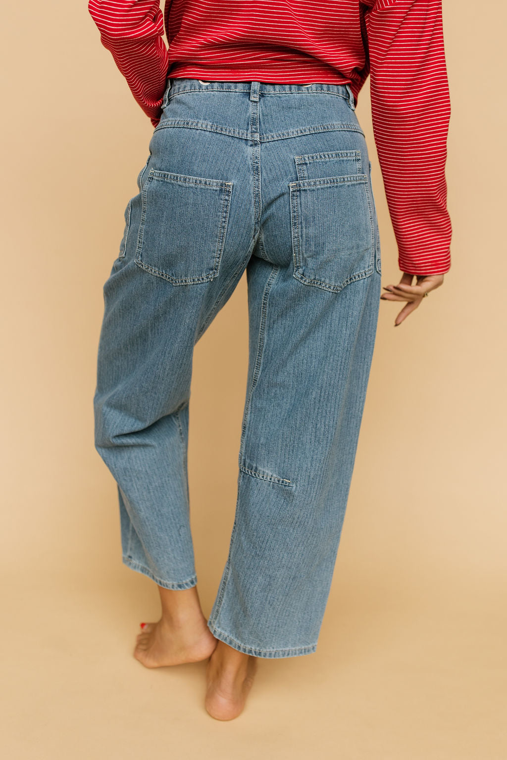 Joey Barrel Jeans in Medium Stripe